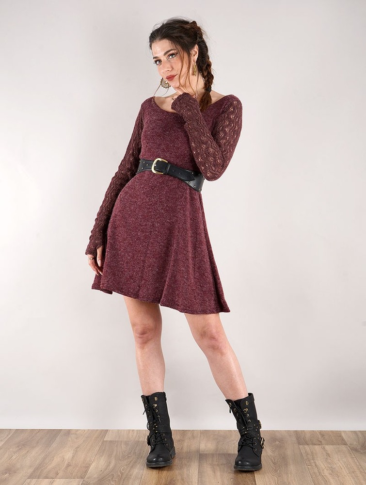 Toonzshop Oroshï Crochet Sleeve Sweater Dress Ruha Női Wine | RZGILAW-85