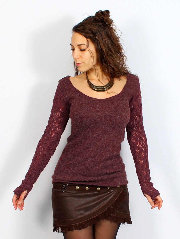 Toonzshop Oroshï Crochet Sleeve Sweater Pulóver Női Wine | HPNLFUX-81