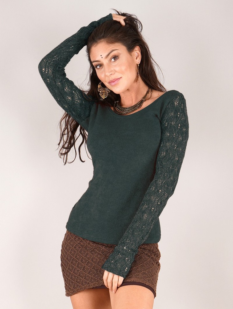 Toonzshop Oroshï Crochet Sleeve Sweater Pulóver Női Sötétkék | HEZQCKM-76