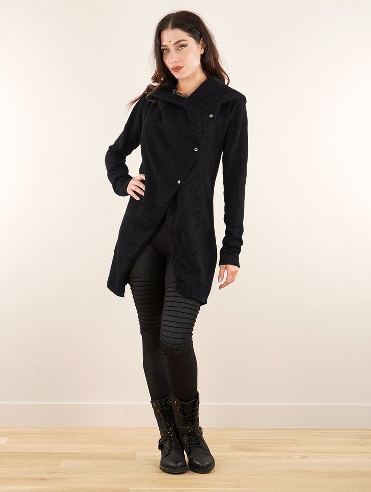 Toonzshop Panimya Large Collar Crossed Front Jacket Kabát Női Fekete | XOAQFRS-32