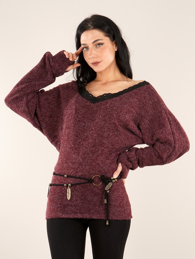 Toonzshop Physälis 2in1 Roll-up Sweater Pulóver Női Wine | PQHNKAV-74