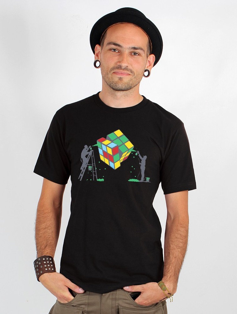 Toonzshop Rubik's Cube Graffiti Printed Short Sleeve T-shirt Póló Férfi Fekete | TJAQIVO-89