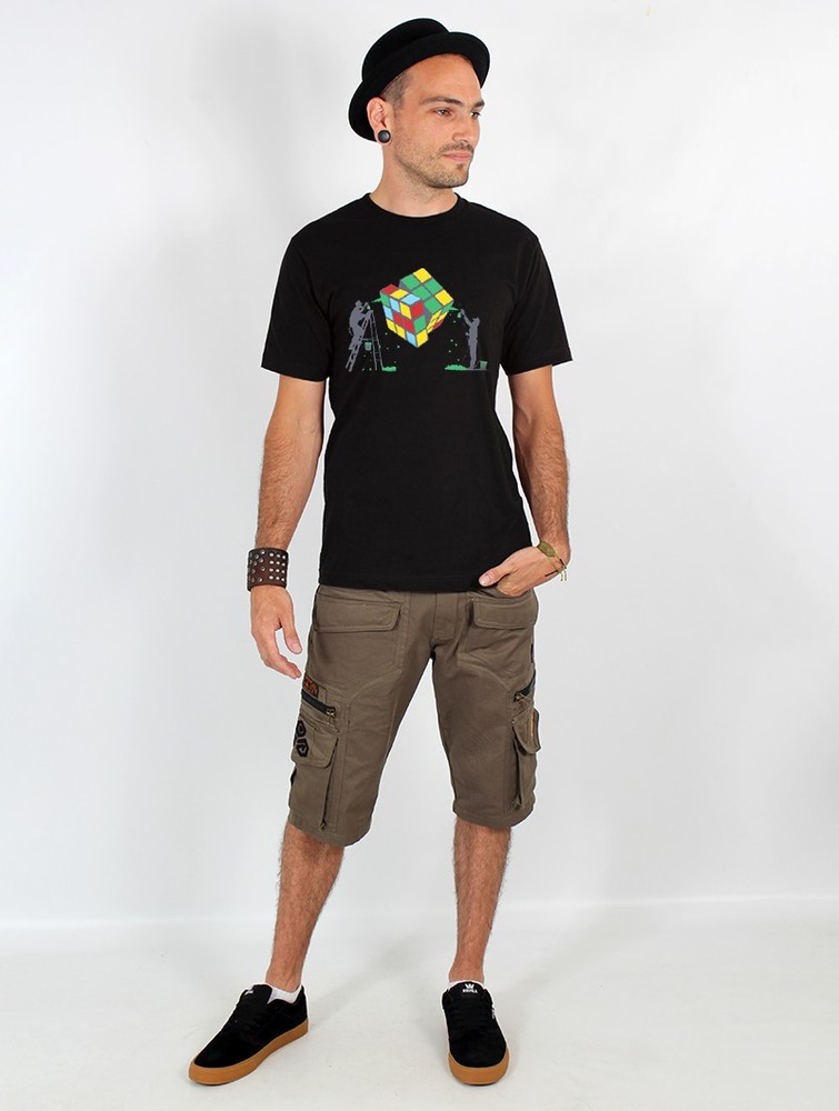 Toonzshop Rubik's Cube Graffiti Printed Short Sleeve T-shirt Póló Férfi Fekete | TJAQIVO-89