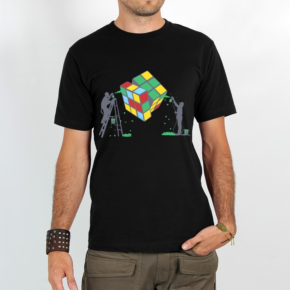 Toonzshop Rubik's Cube Graffiti Printed Short Sleeve T-shirt Póló Férfi Fekete | TJAQIVO-89