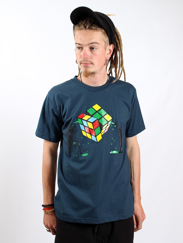 Toonzshop Rubik's Cube Graffiti Printed Short Sleeve T-shirt Póló Férfi Sötétkék | OEUZQAP-49