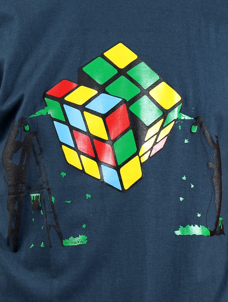 Toonzshop Rubik's Cube Graffiti Printed Short Sleeve T-shirt Póló Férfi Sötétkék | OEUZQAP-49