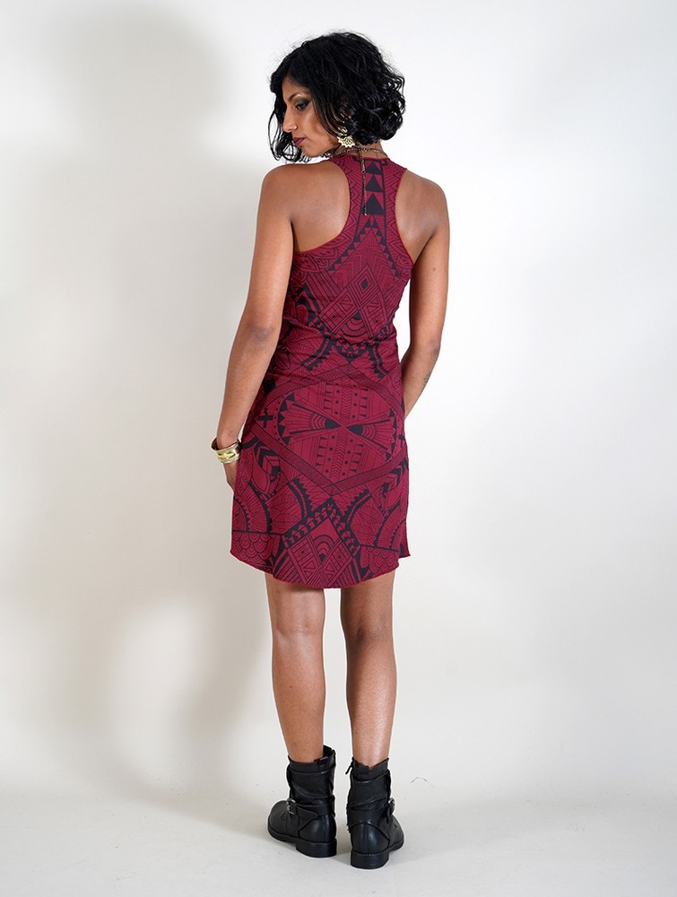 Toonzshop Vairë Africa Printed Sleeveless Short Dress Ruha Női Wine | GDYIMWL-27