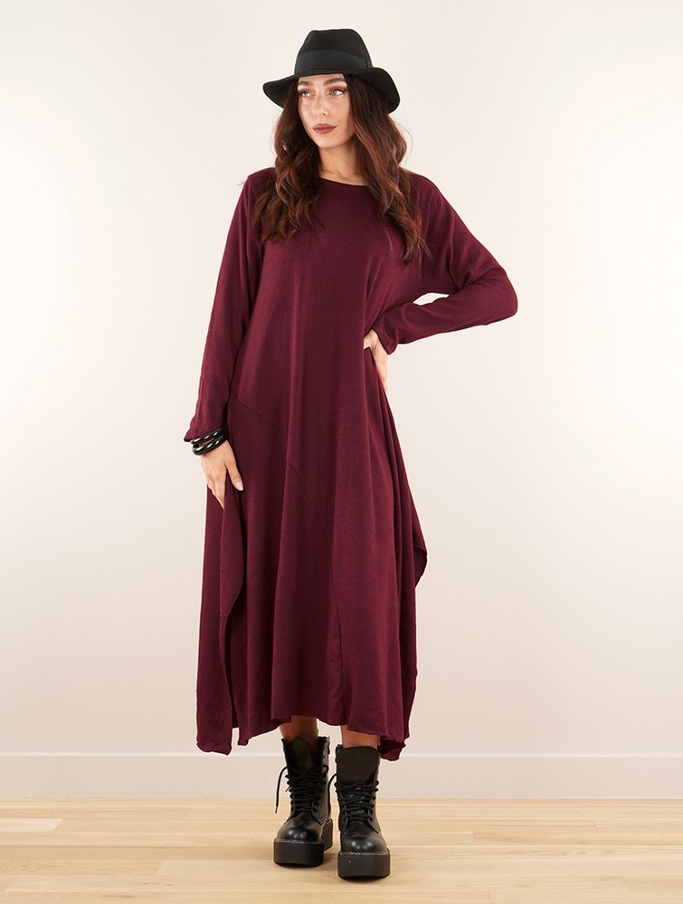 Toonzshop Wasilah Long Sweater Dress Ruha Női Wine | BURTNJW-96