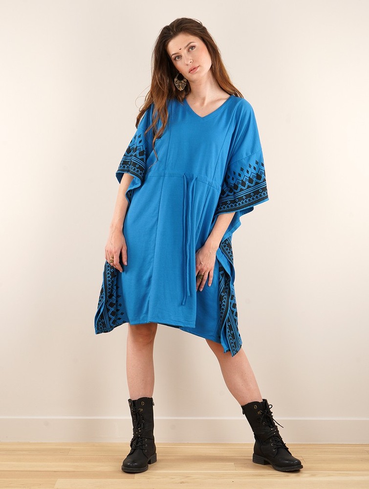 Toonzshop Wilwarin Ethnic Arrow Kaftan Dress Ruha Női Kék | QUYTBGW-92