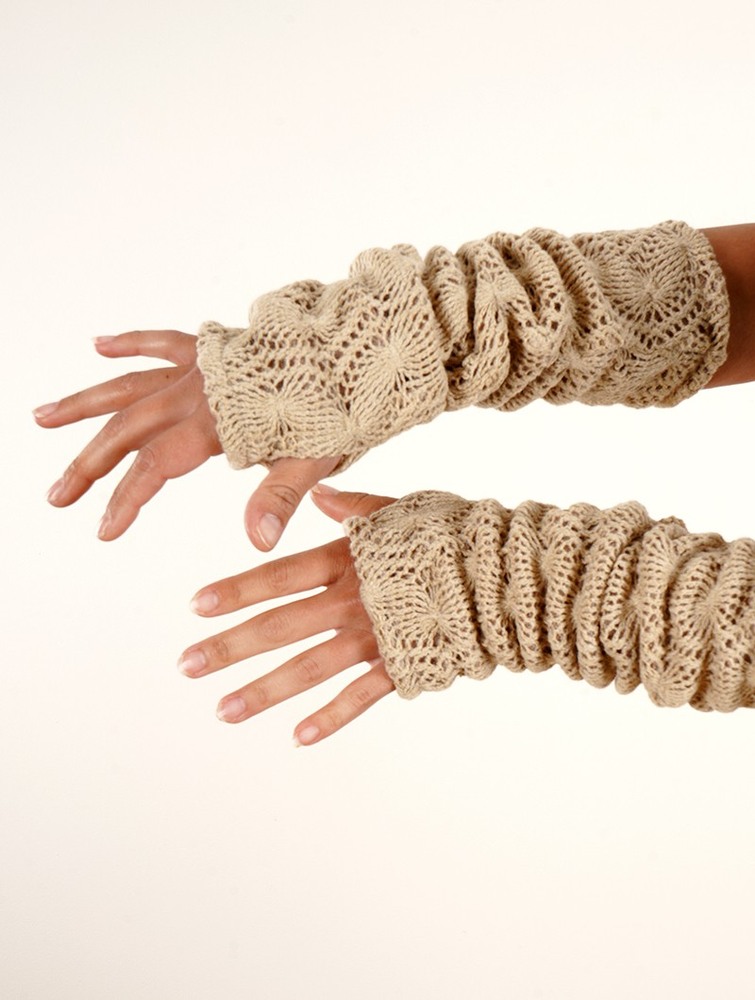 Toonzshop Yüm Crochet Arm Warmers Fingerless gloves-legwarmers Női Bézs | XRDPMJC-01