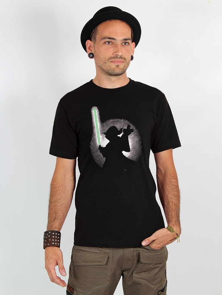 Toonzshop Yoda Shadow Printed Short Sleeve T-shirt Póló Férfi Fekete | GCJBUQP-67