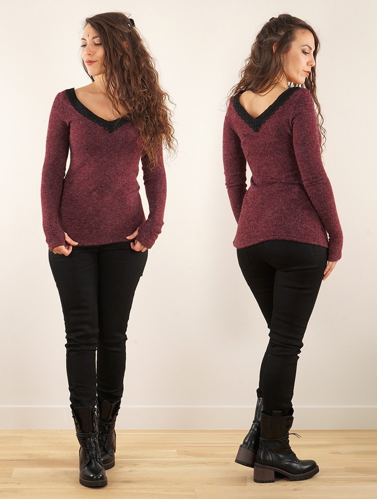 Toonzshop Ysälys Reversible Crochet-neck Sweater Pulóver Női Wine | WIZGODM-15