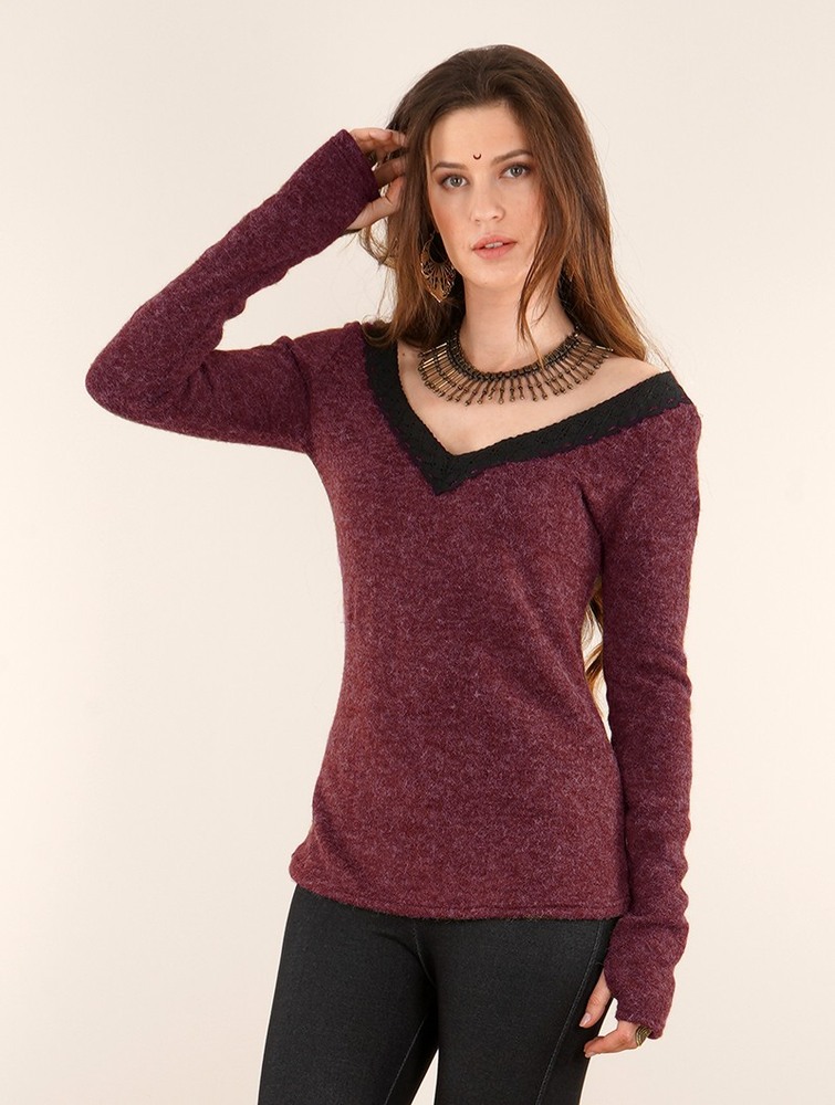 Toonzshop Ysälys Reversible Crochet-neck Sweater Pulóver Női Wine | WIZGODM-15