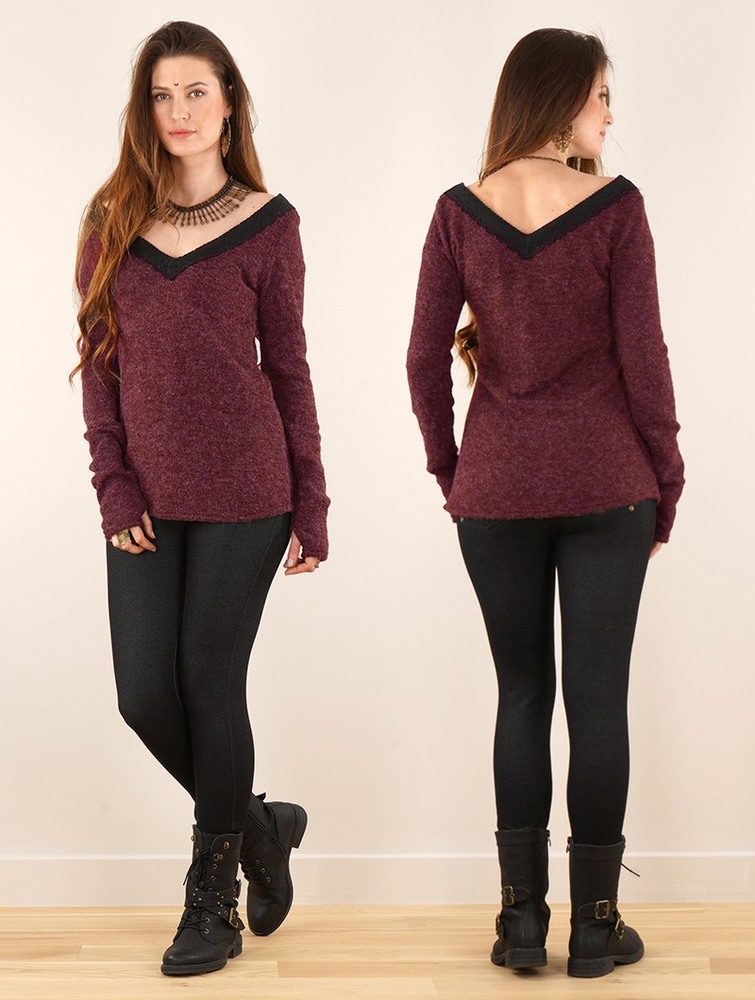 Toonzshop Ysälys Reversible Crochet-neck Sweater Pulóver Női Wine | WIZGODM-15